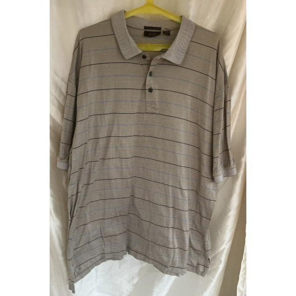 Tasso Elba Golf Polo Shirt Mens XL‎ Tan Casual Striped Short Sleeve